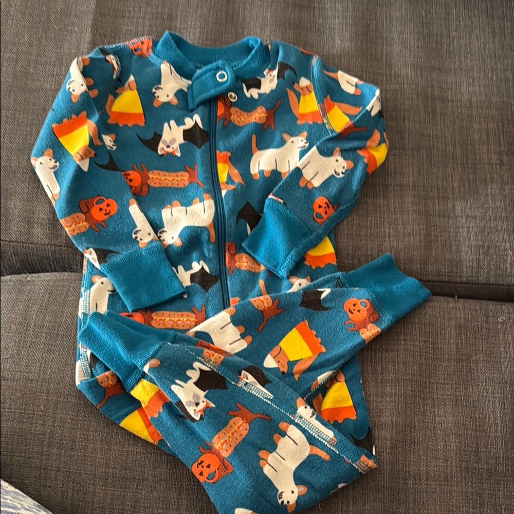 Hanna Andersson Teal doggies print Bodysuit - zipper Halloween